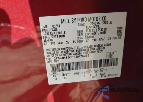 2014 Ford Edge Sel z USA, uszkodzony, nr VIN 2FMDK3JC6EBA75258